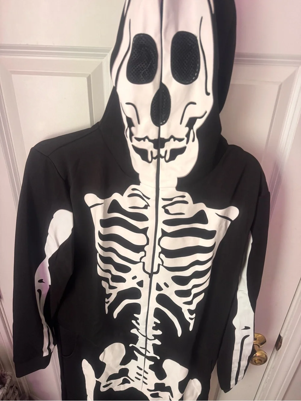 Unisex Black & White Skeleton Hooded Costume Onesie